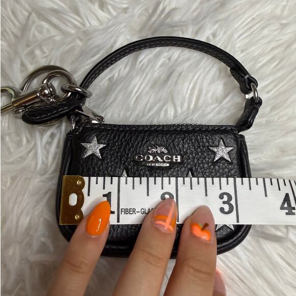 Coach Nolita Star Print Bag Charm – Black Pebble Leather Keychain - Picture 6 of 7